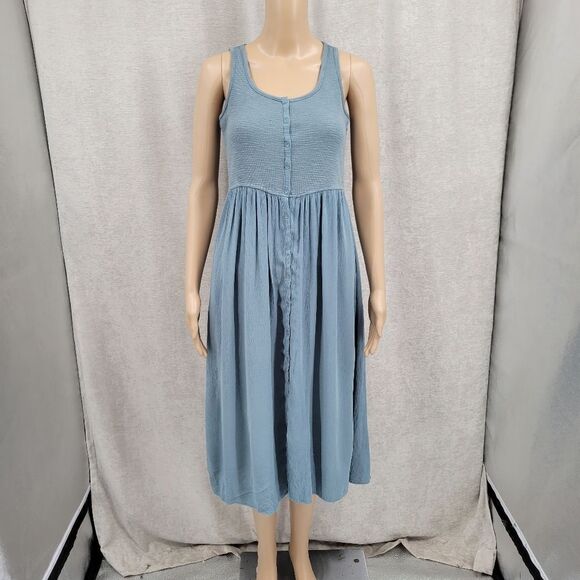 Frye Dessert Blue Button Front Midi Dress Sleeveless Women's Size XS - Picture 3 of 13